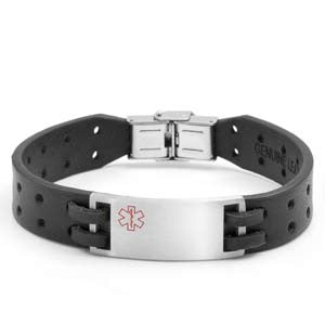 Bravo Black Leather Medical ID Bracelet